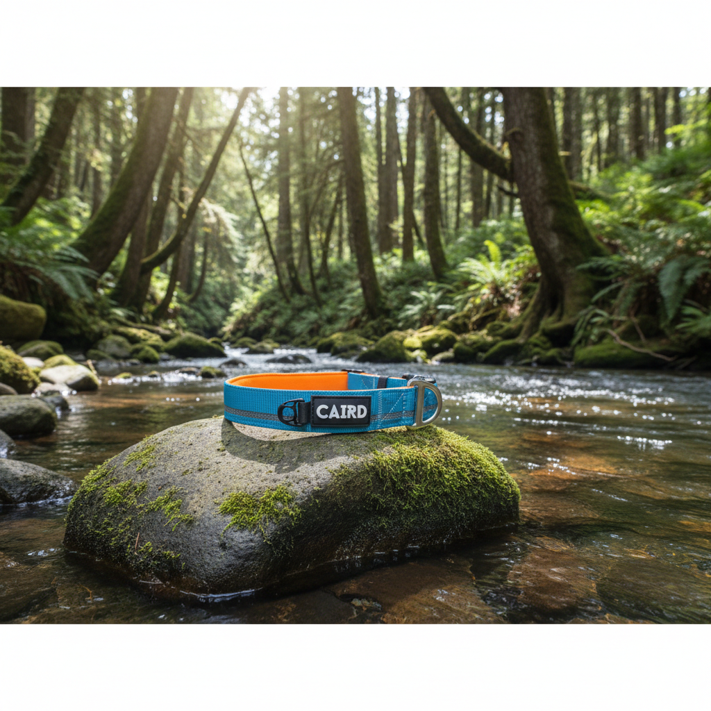 CAIRD Journey Light Adjustable Dog Collar Reflective Nylon Padded Neoprene (Aqua & Orange)