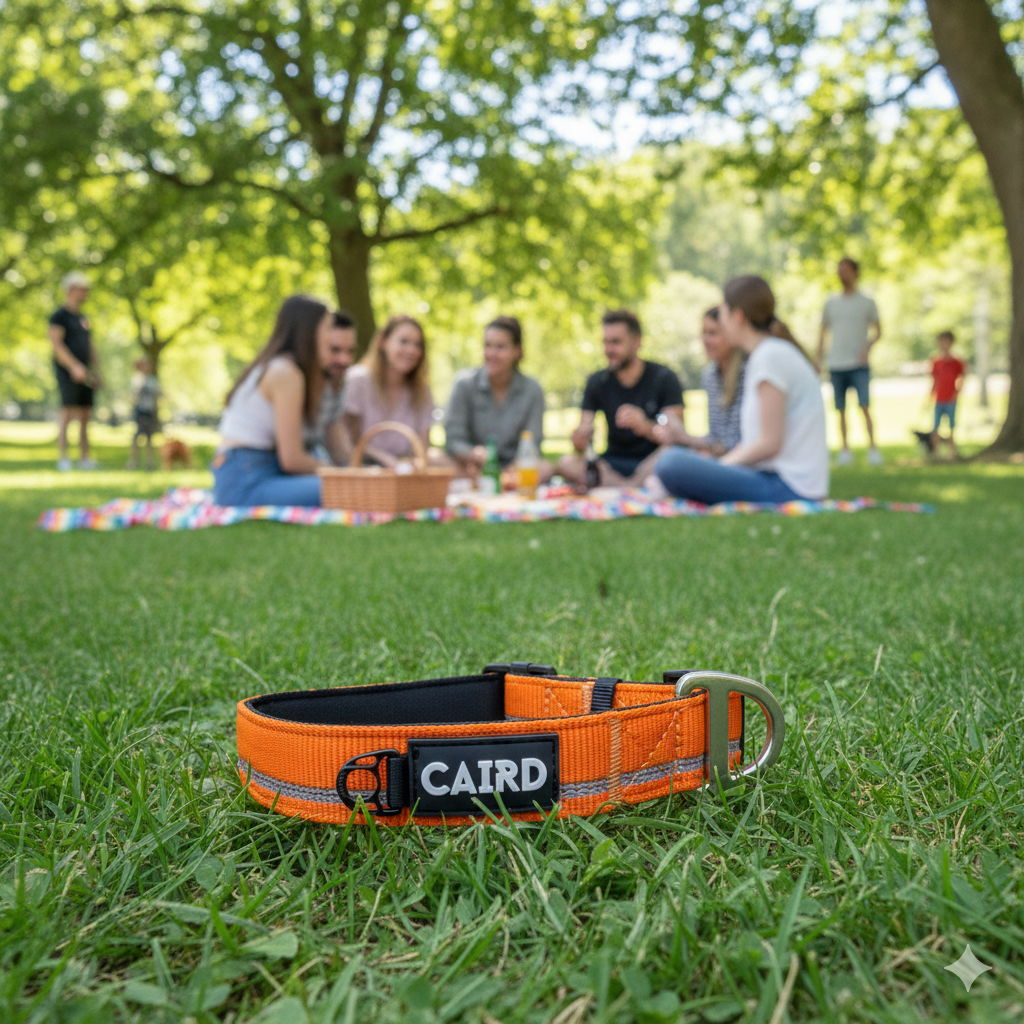 CAIRD Journey Light Adjustable Dog Collar Reflective Nylon Padded Neoprene (Orange)