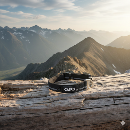 CAIRD Journey Light Adjustable Dog Collar Reflective Nylon Padded Neoprene (Black)
