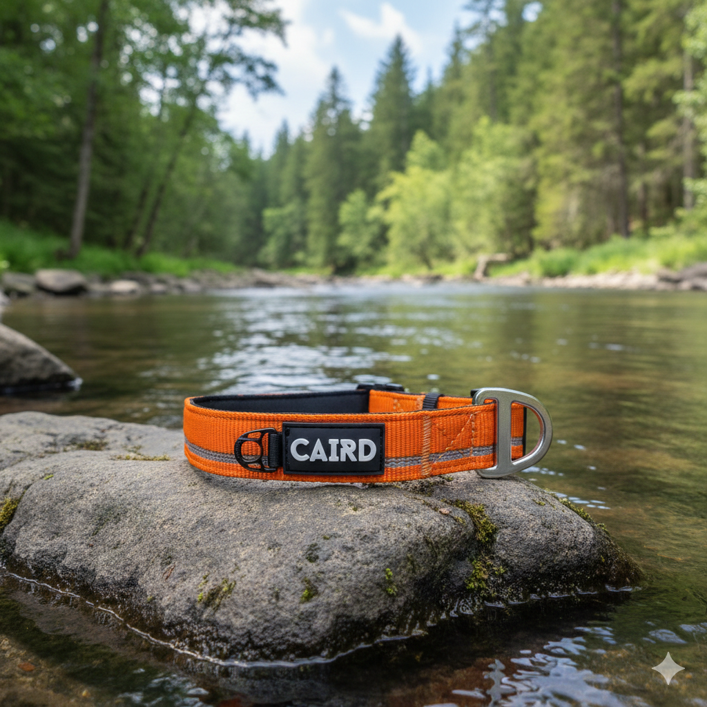 CAIRD Journey Light Adjustable Dog Collar Reflective Nylon Padded Neoprene (Orange)