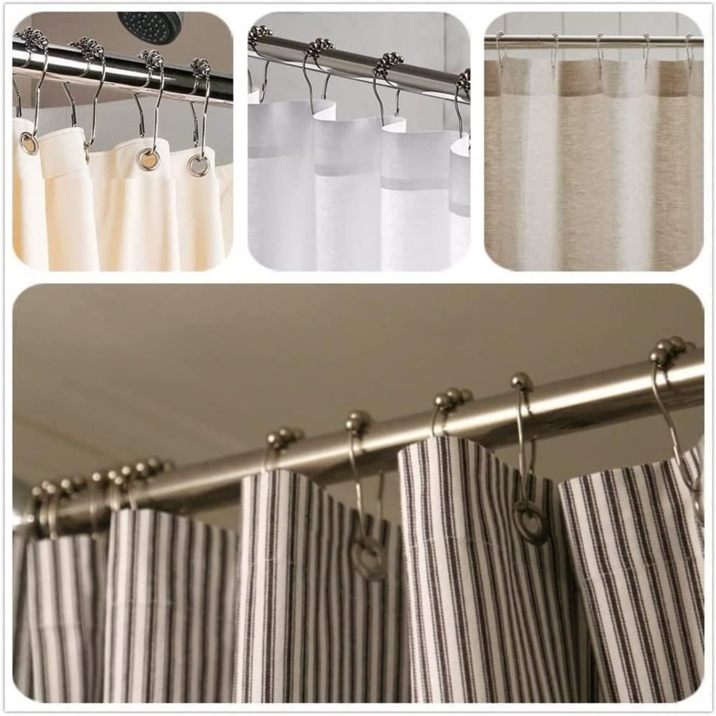 Croydex Set of 12 Shower Curtain Hook Rings Roller Balls Chrome Rust Free