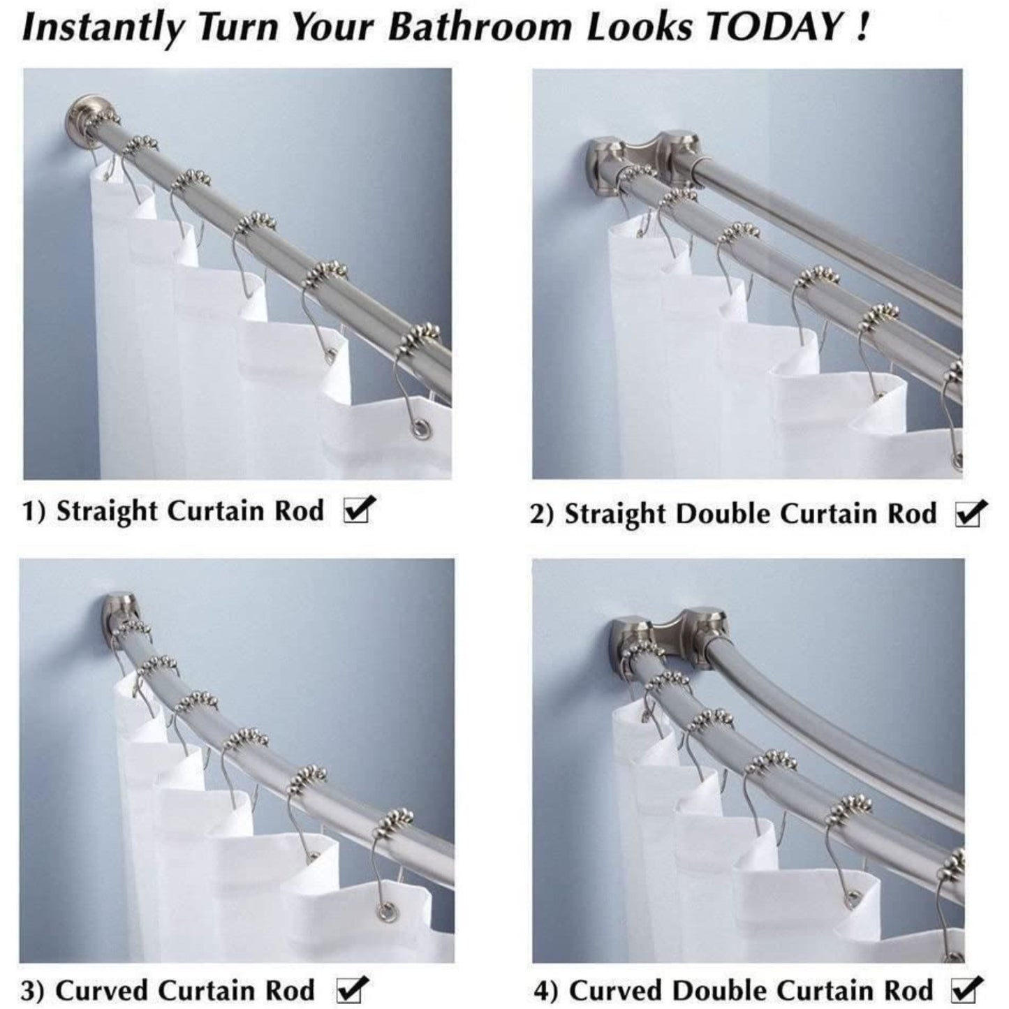 Croydex Set of 12 Shower Curtain Hook Rings Roller Balls Chrome Rust Free