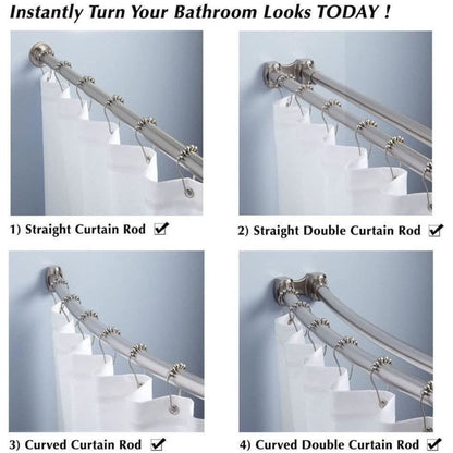 Croydex Set of 12 Shower Curtain Hook Rings Roller Balls Chrome Rust Free