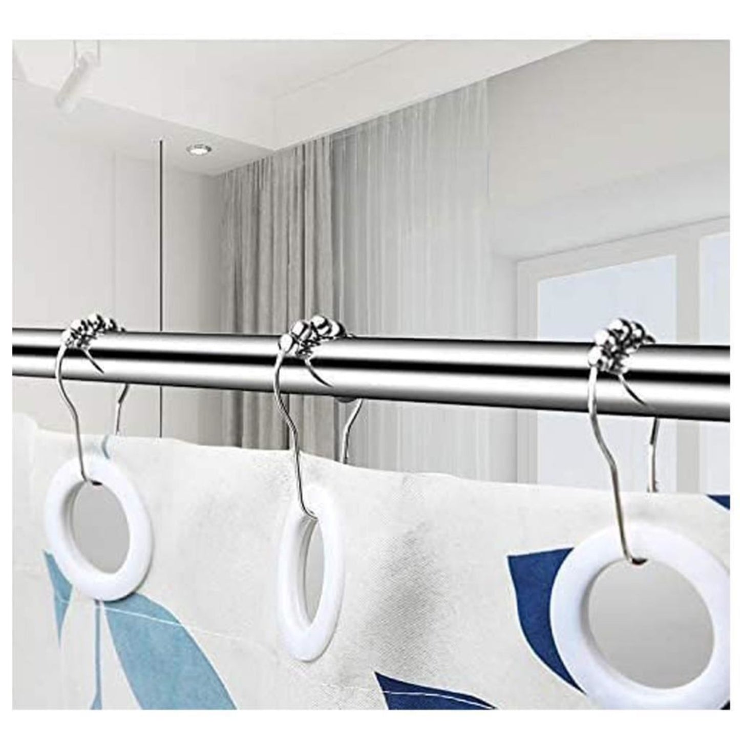 Croydex Set of 12 Shower Curtain Hook Rings Roller Balls Chrome Rust Free