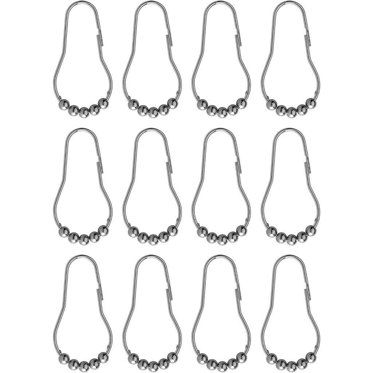 Croydex Set of 12 Shower Curtain Hook Rings Roller Balls Chrome Rust Free