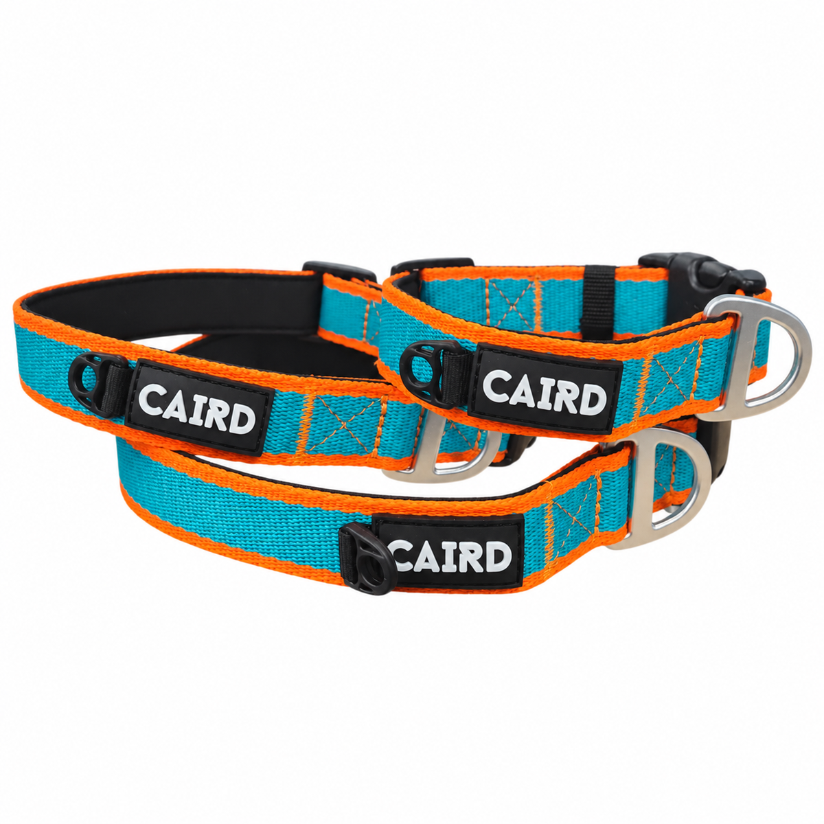 CAIRD Journey Light Dog Collar Nylon Padded Neoprene (Aqua & Orange)