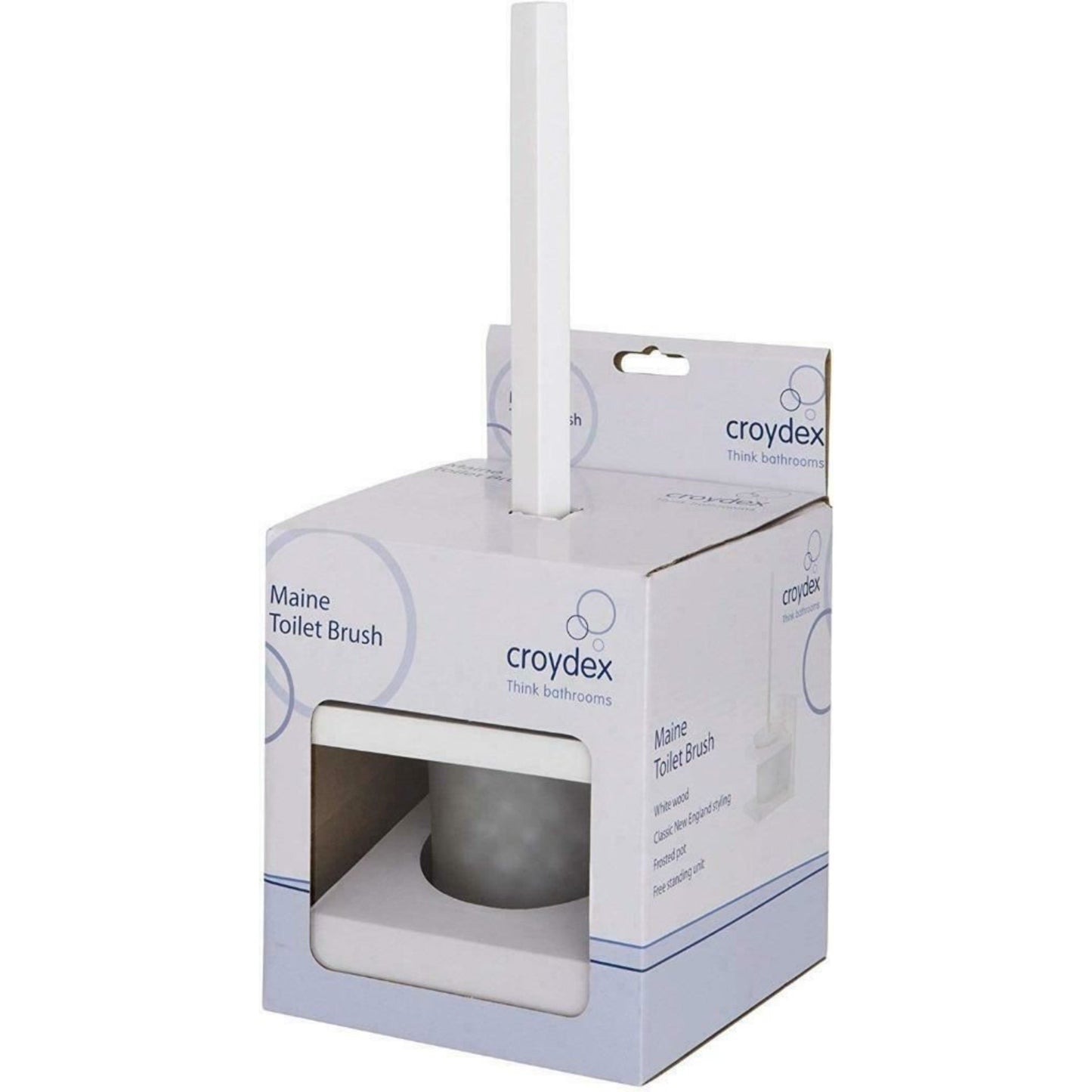 Croydex Toilet Brush and Holder White Pine Wood Holder and Frosted Glass Pot