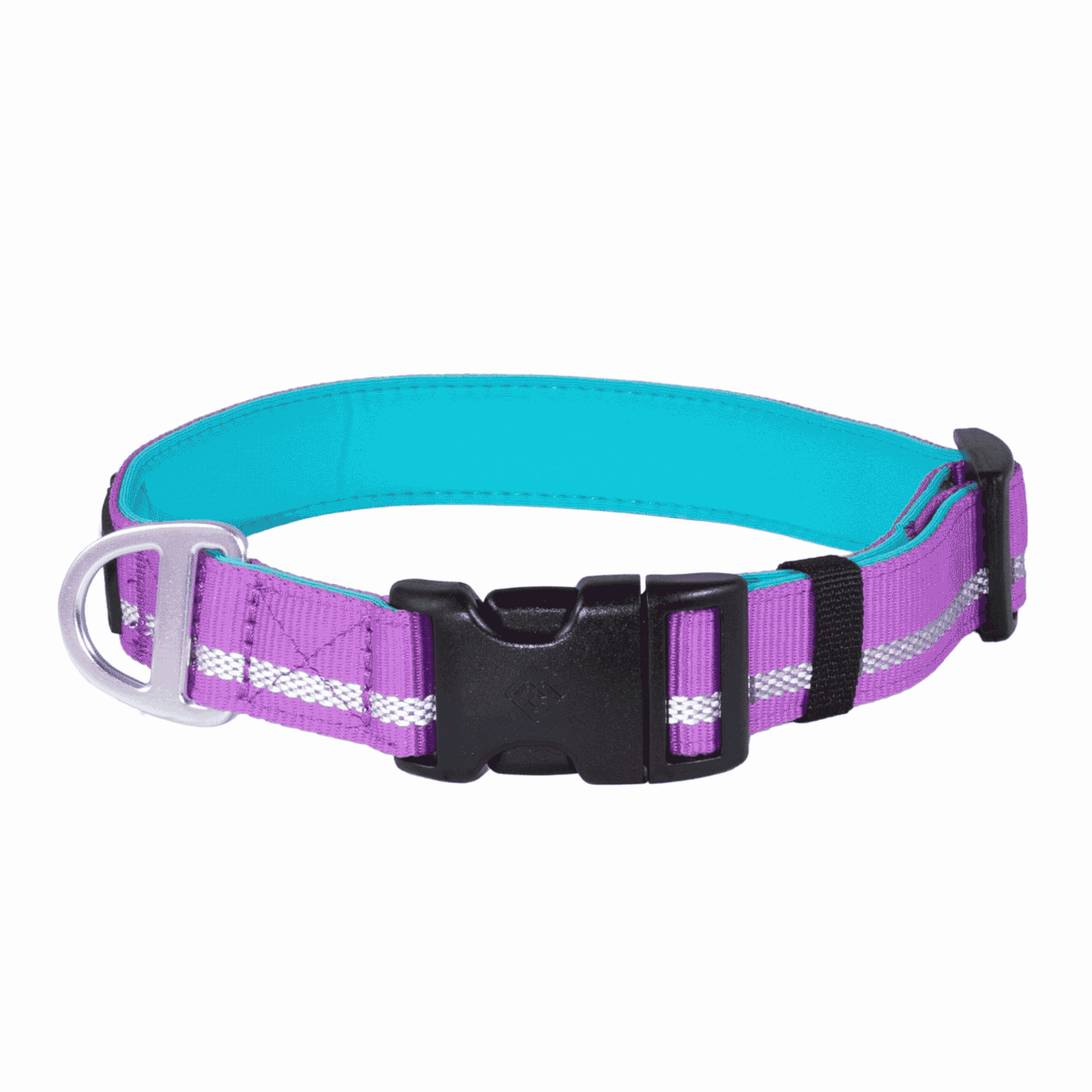 CAIRD Journey Light Adjustable Dog Collar Reflective Nylon Padded Neoprene (Purple)