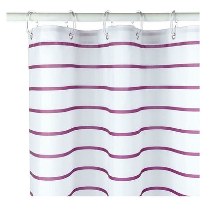Croydex Plum Pinstripe Textile Shower Curtain with Hygiene 'N' Clean