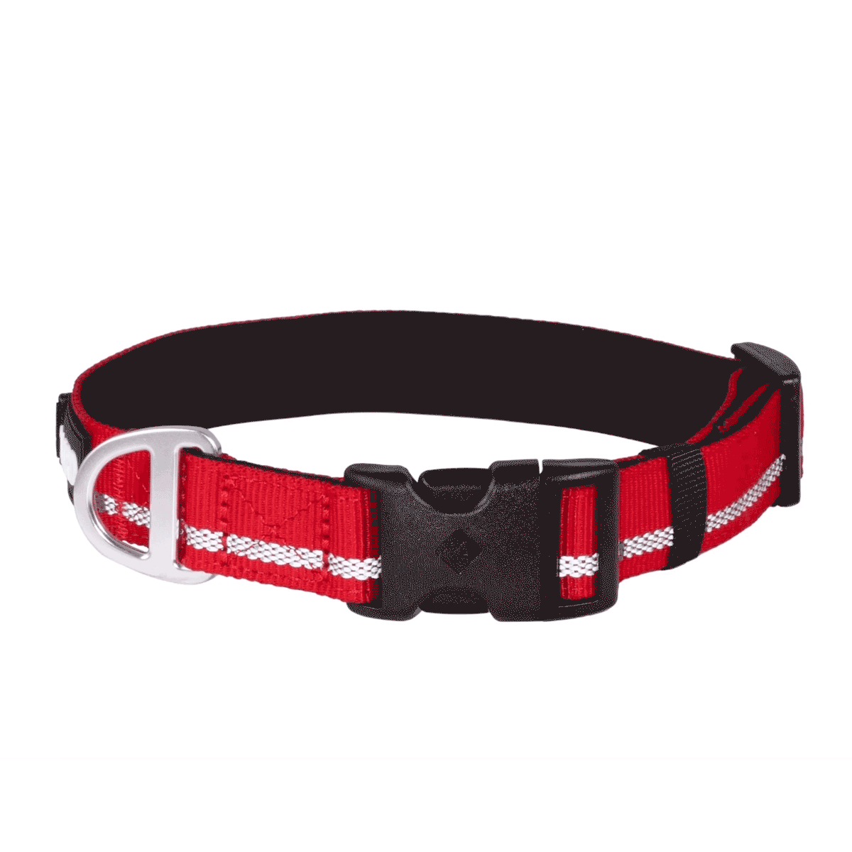 CAIRD Journey Light Adjustable Dog Collar Reflective Nylon Padded Neoprene (Red)