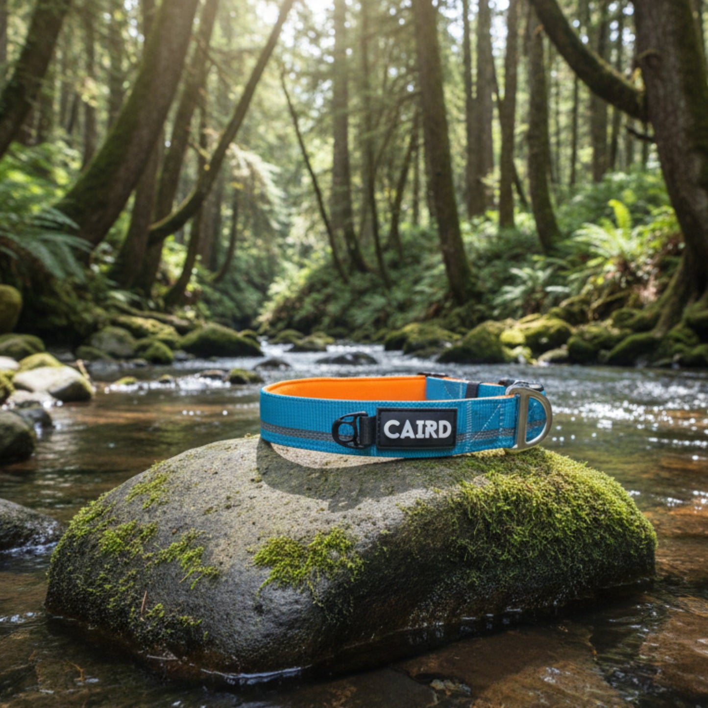 CAIRD Journey Light Adjustable Dog Collar Reflective Nylon Padded Neoprene (Aqua & Orange)