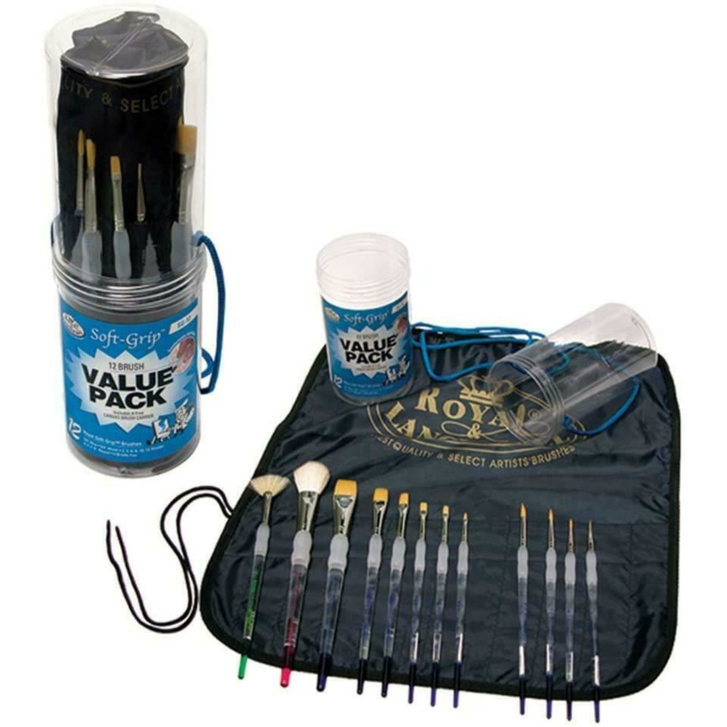 Royal & Langnickel Artist Art Paint Brushes Set of 12 Assorted Soft Grip, Oil, Acrylic, Watercolour