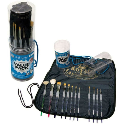 Royal & Langnickel Artist Art Paint Brushes Set of 12 Assorted Soft Grip, Oil, Acrylic, Watercolour