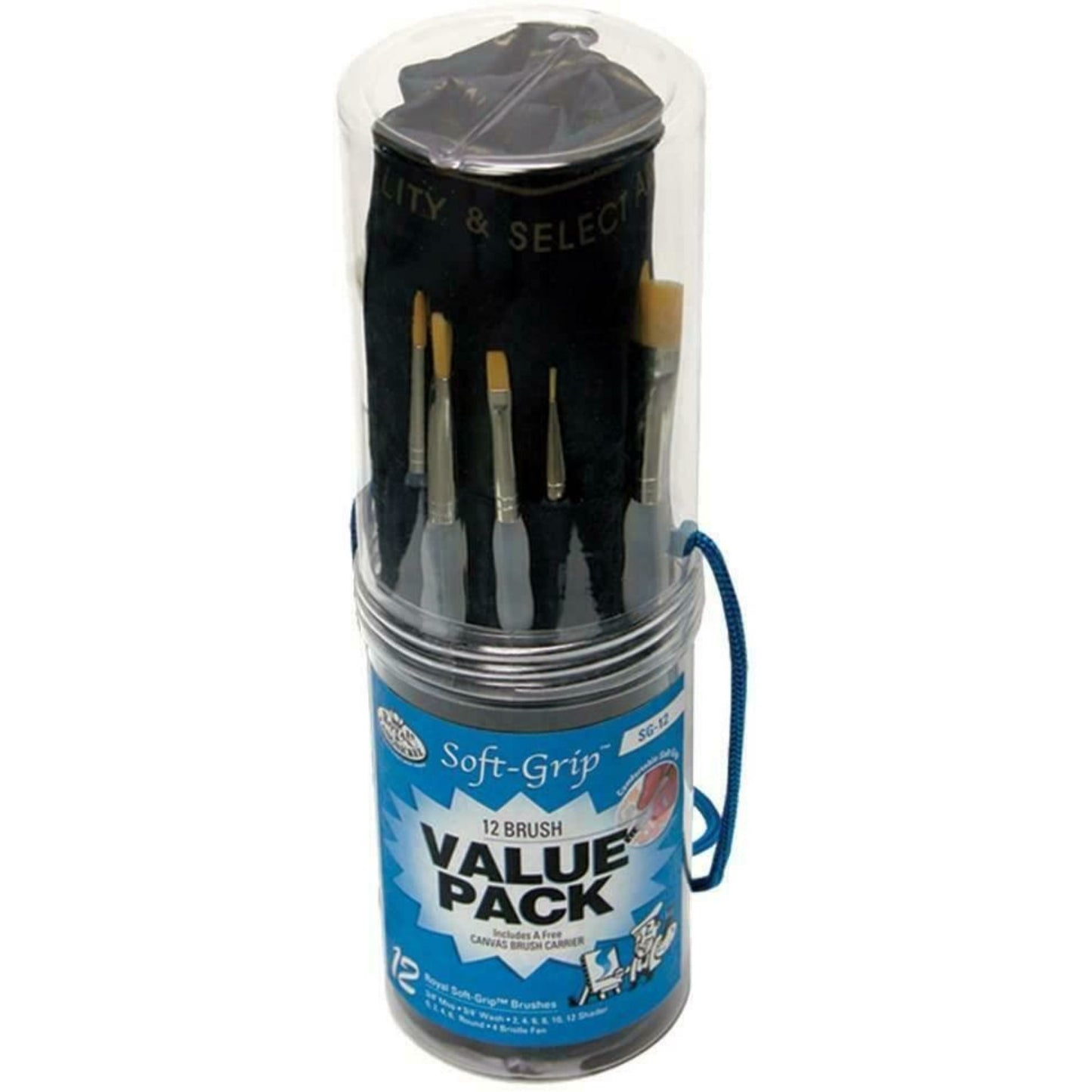 Royal & Langnickel Artist Art Paint Brushes Set of 12 Assorted Soft Grip, Oil, Acrylic, Watercolour