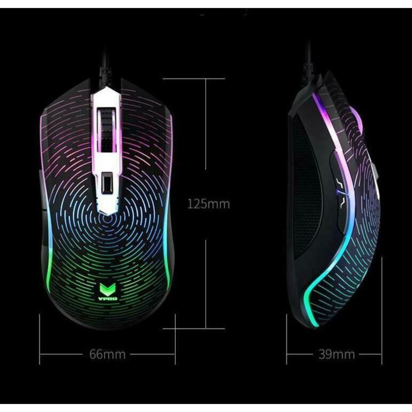 Rapoo V25S Wired Gaming Mouse USB Optical 7000 DPI Backlight Multi Colour LED