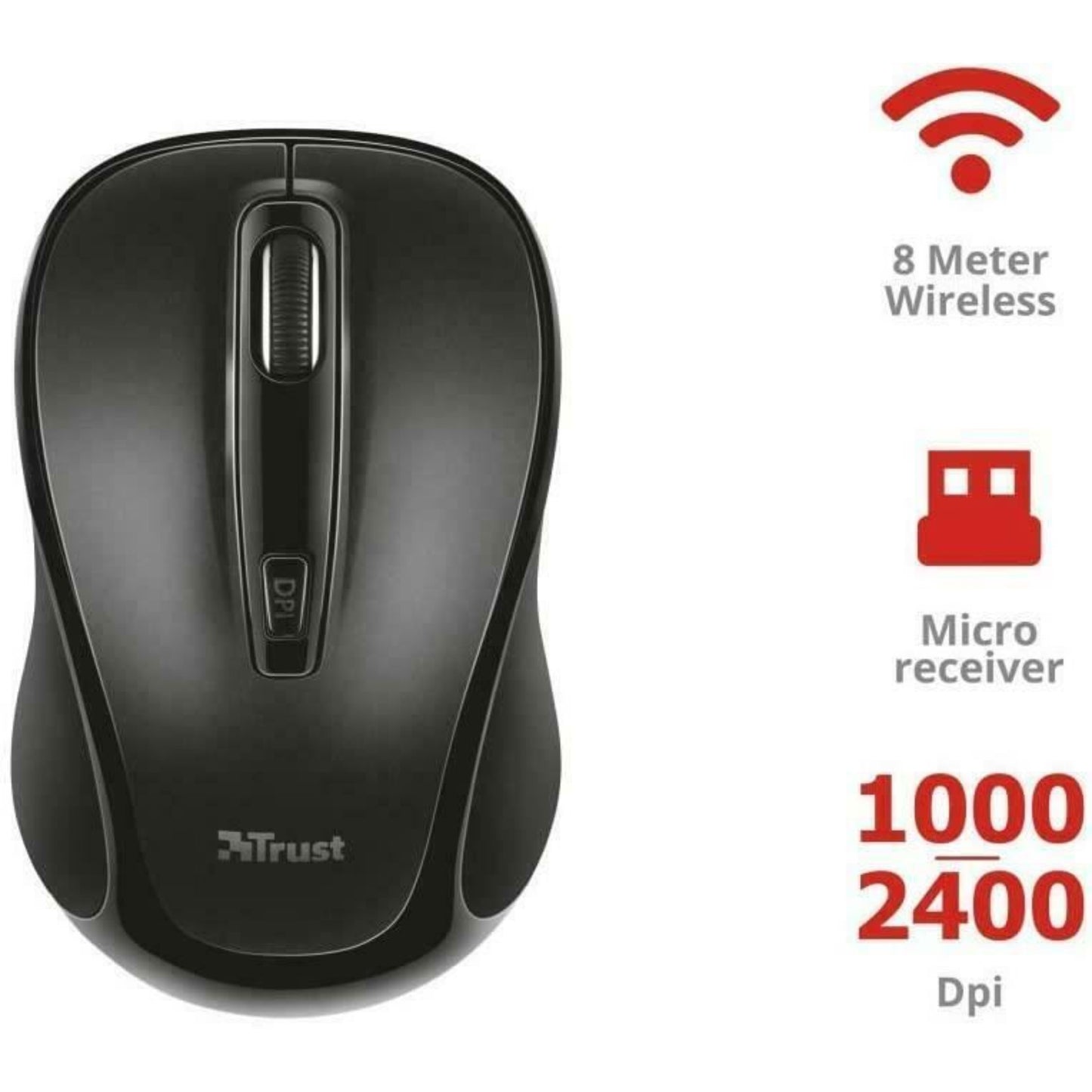 Trust Zelo Optical Wireless USB Silent Mouse Adjustable DPI 1000 - 2400