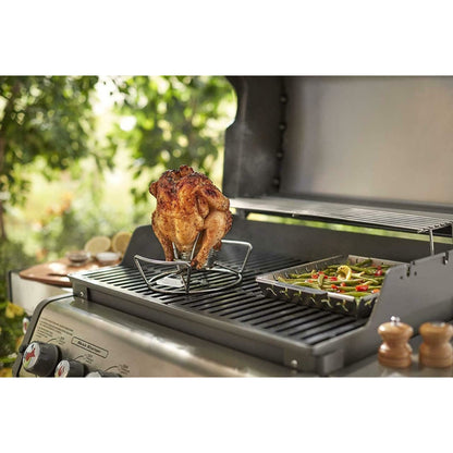 Weber BBQ Chicken Poultry Roaster Beer Can Holder Stainless Steel Rack 6482