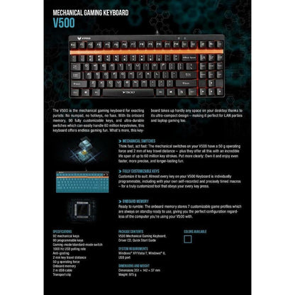 Rapoo Mechanical Gaming Keyboard USB VPRO V500 Linear Yellow Switches UK Layout