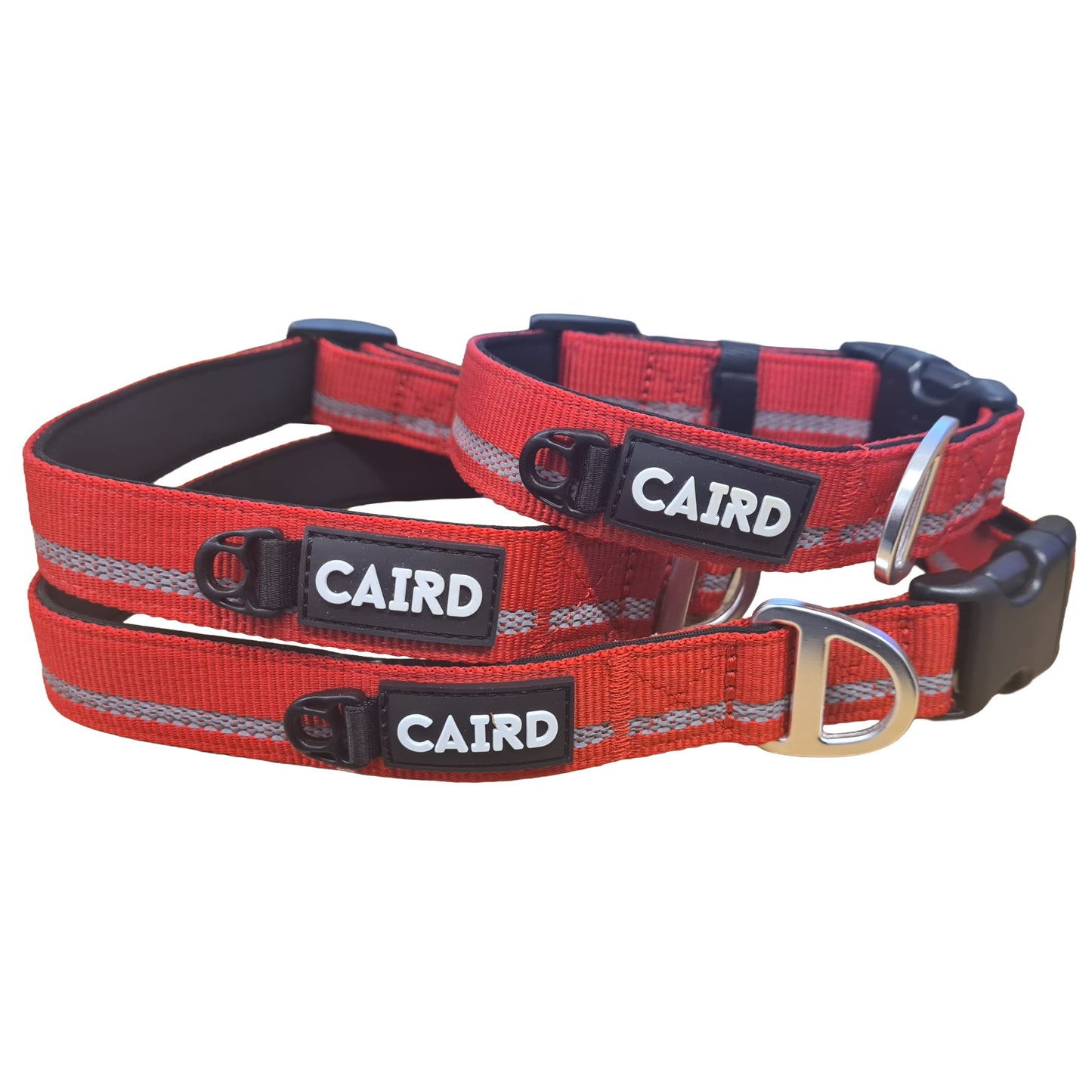 CAIRD Journey Light Adjustable Dog Collar Reflective Nylon Padded Neoprene (Red)