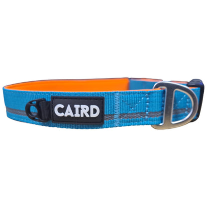 CAIRD Journey Light Adjustable Dog Collar Reflective Nylon Padded Neoprene (Aqua & Orange)