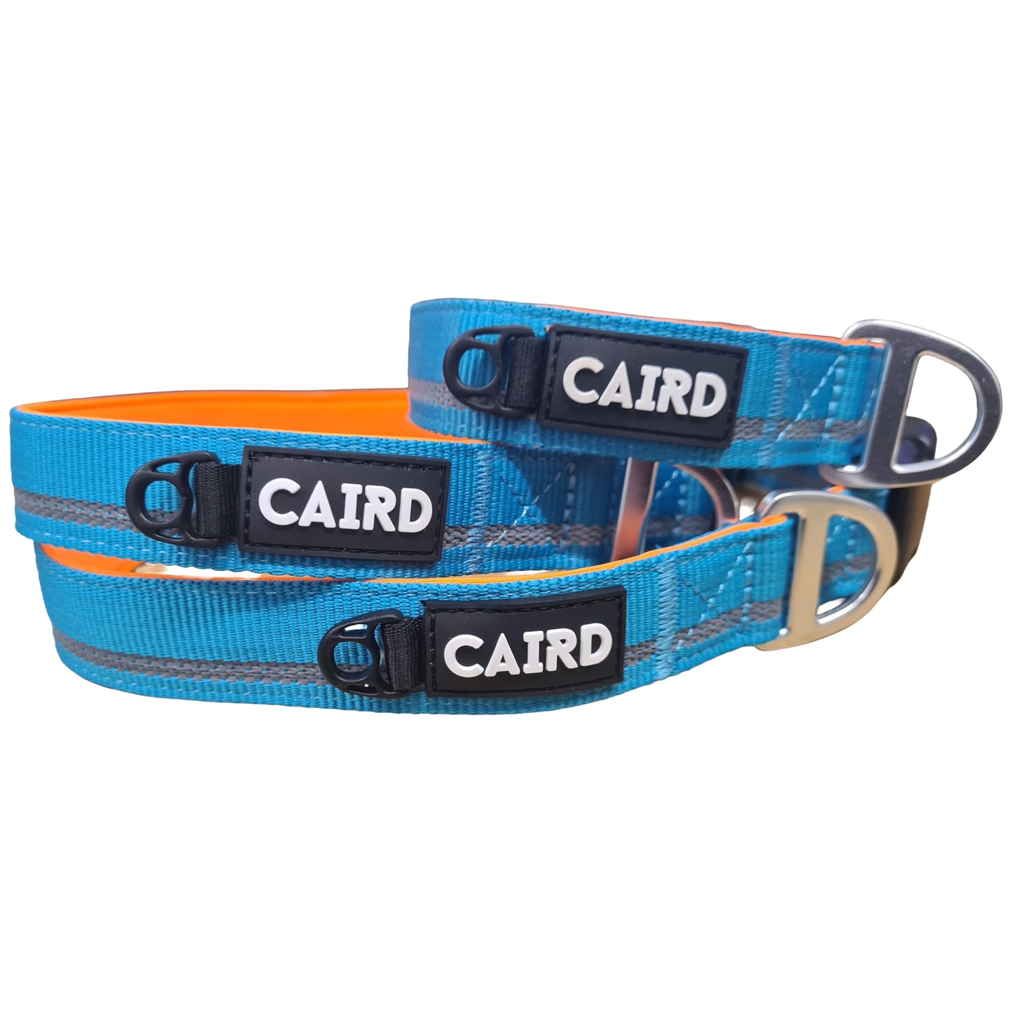 CAIRD Journey Light Adjustable Dog Collar Reflective Nylon Padded Neoprene (Aqua & Orange)