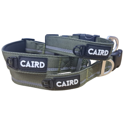 CAIRD Journey Light Adjustable Dog Collar Reflective Nylon Padded Neoprene (Khaki)