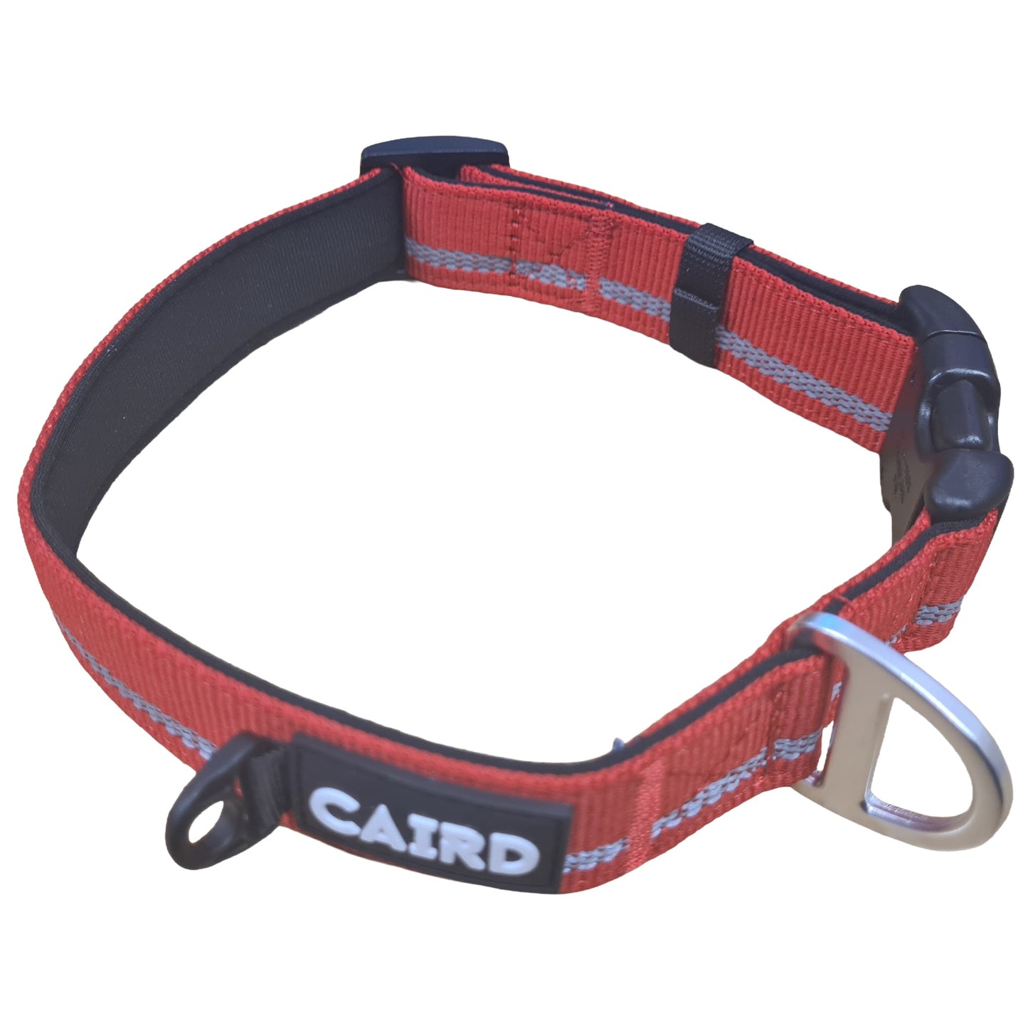 CAIRD Journey Light Adjustable Dog Collar Reflective Nylon Padded Neoprene (Red)