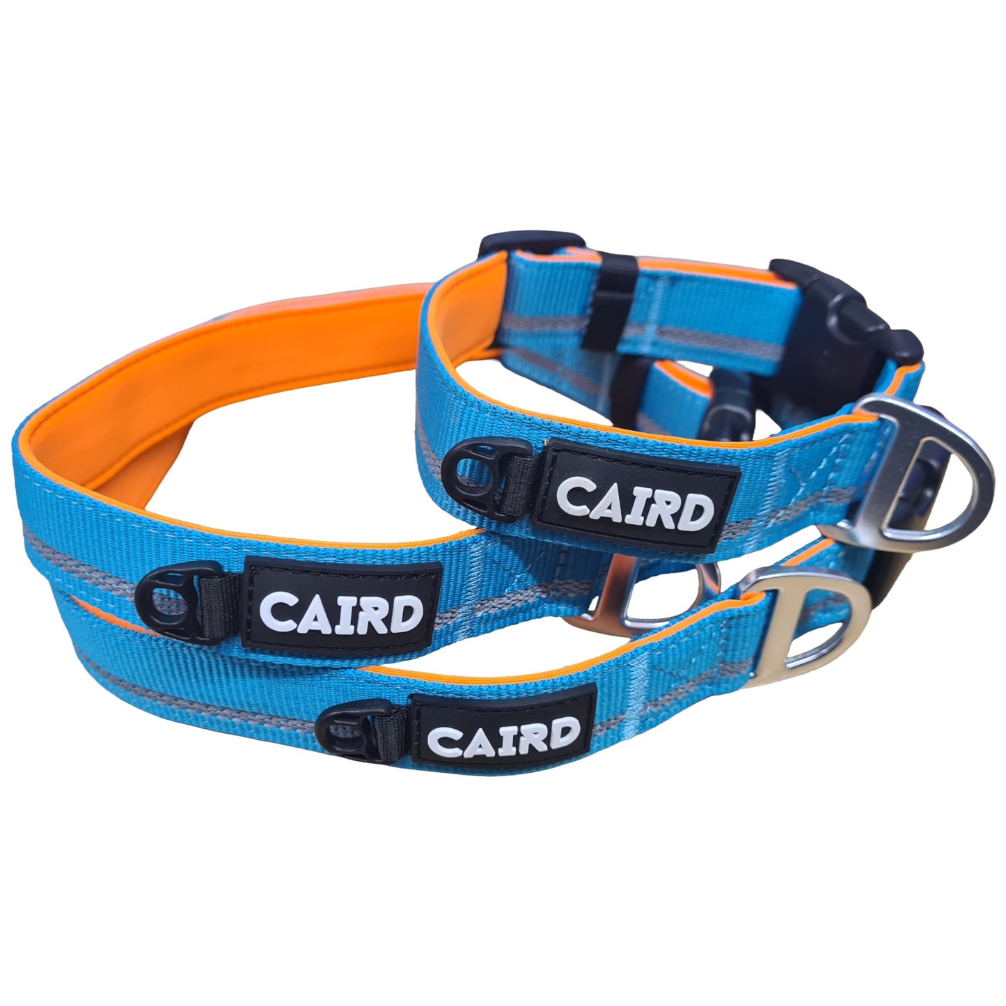 CAIRD Journey Light Adjustable Dog Collar Reflective Nylon Padded Neoprene (Aqua & Orange)
