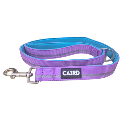 CAIRD Dog Lead 1m Reflective Neoprene Padded Handle Aluminium Connection Point (Purple & Aqua)