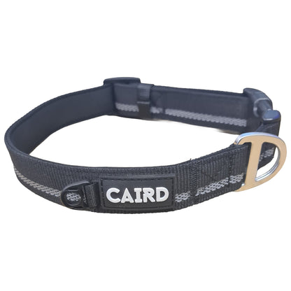 CAIRD Journey Light Adjustable Dog Collar Reflective Nylon Padded Neoprene (Black)