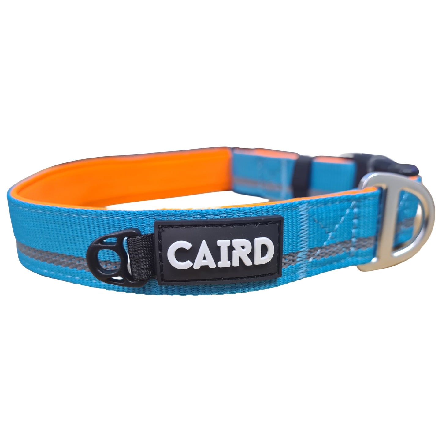 CAIRD Journey Light Adjustable Dog Collar Reflective Nylon Padded Neoprene (Aqua & Orange)