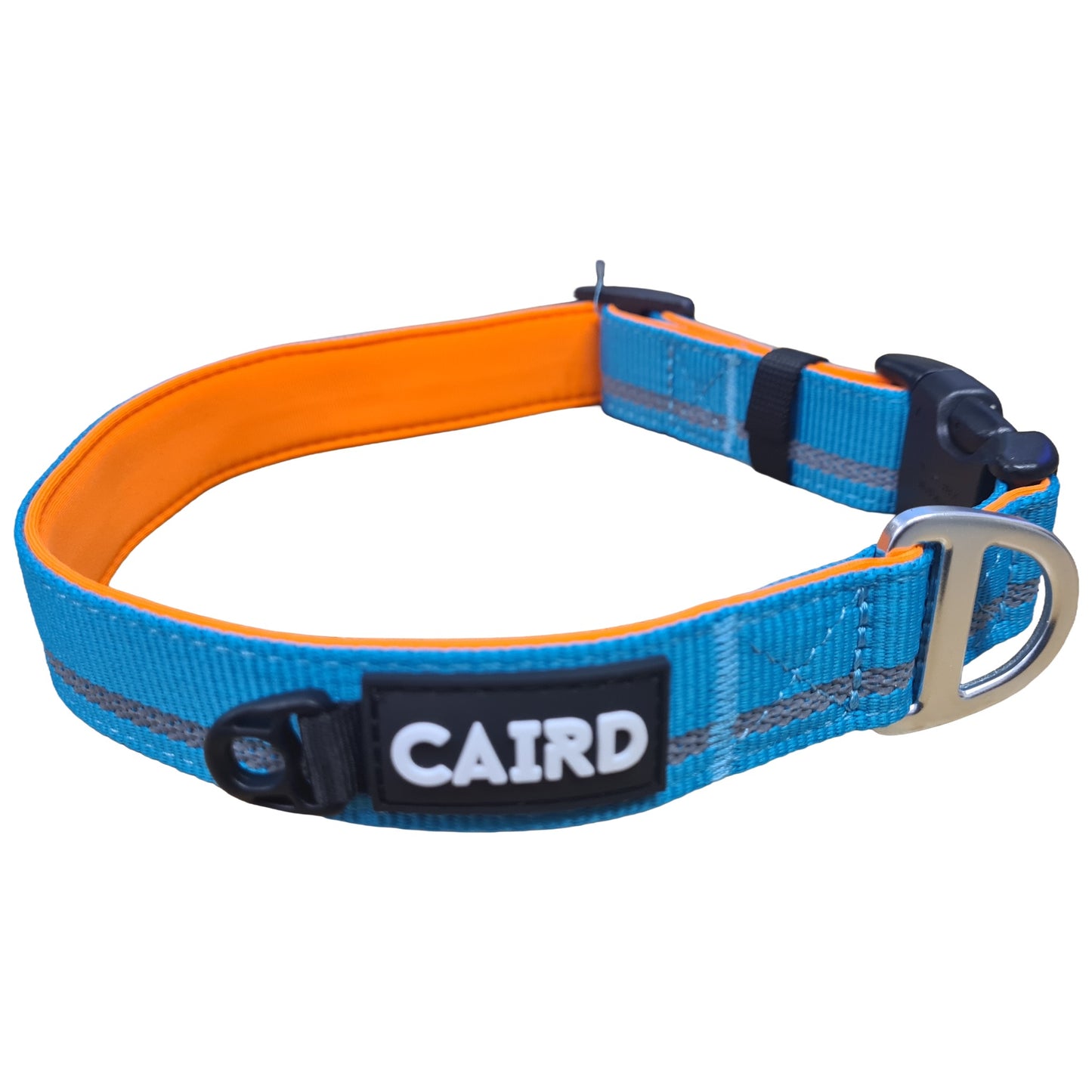 CAIRD Journey Light Adjustable Dog Collar Reflective Nylon Padded Neoprene (Aqua & Orange)
