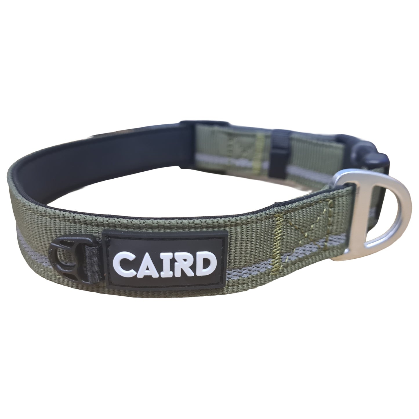 CAIRD Journey Light Adjustable Dog Collar Reflective Nylon Padded Neoprene (Khaki)
