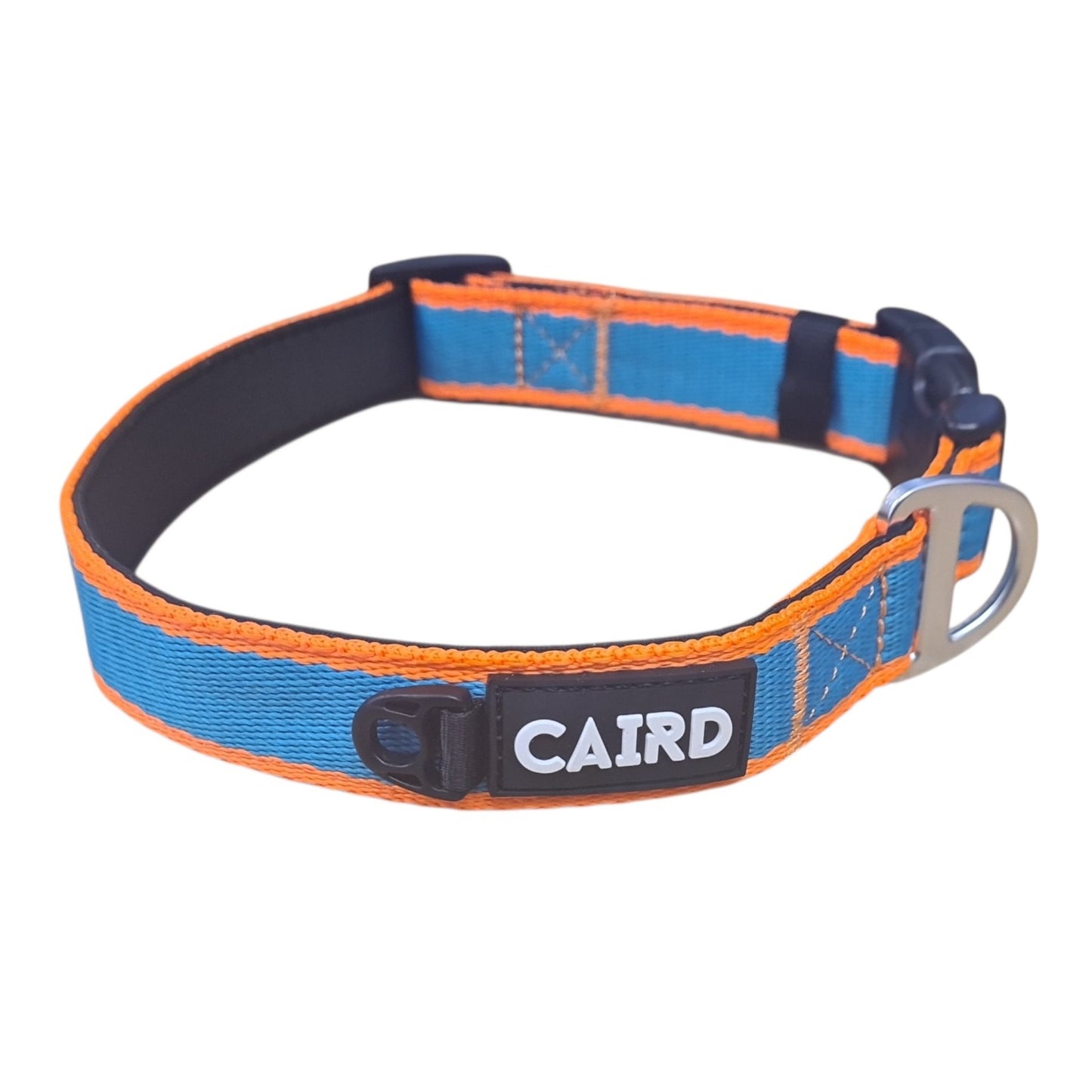 CAIRD Journey Light Dog Collar Nylon Padded Neoprene (Aqua & Orange)