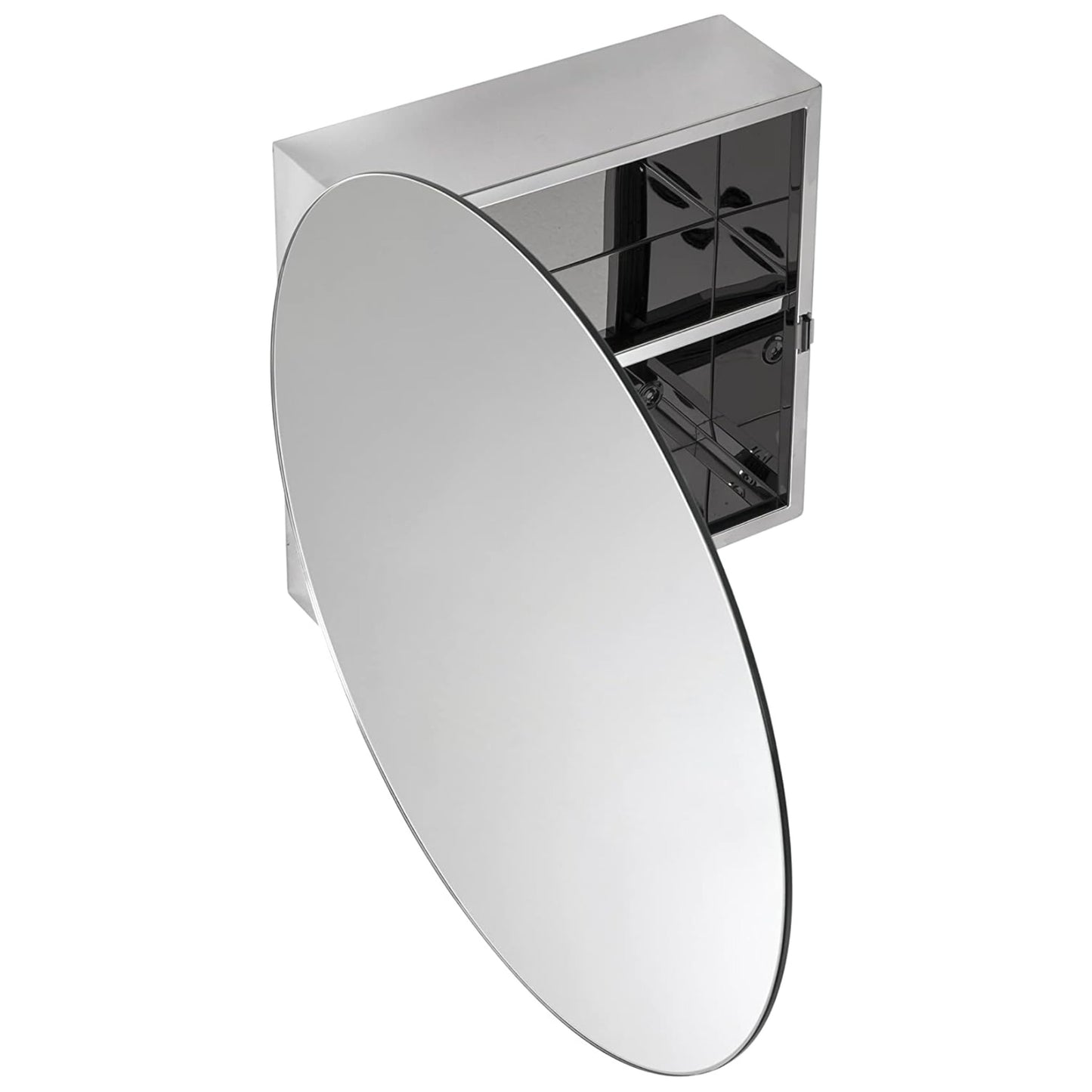 Croydex Round Bathroom Mirror Cabinet Stainless Steel Fully Assembled Cabinet
