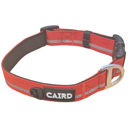 CAIRD Journey Light Adjustable Dog Collar Reflective Nylon Padded Neoprene (Red)