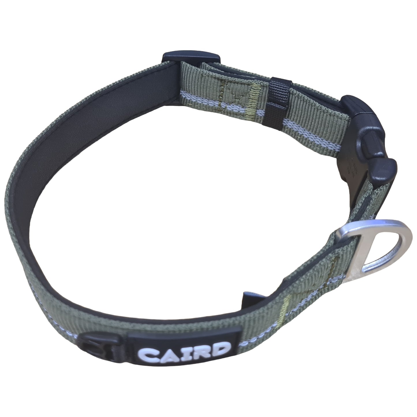 CAIRD Journey Light Adjustable Dog Collar Reflective Nylon Padded Neoprene (Khaki)