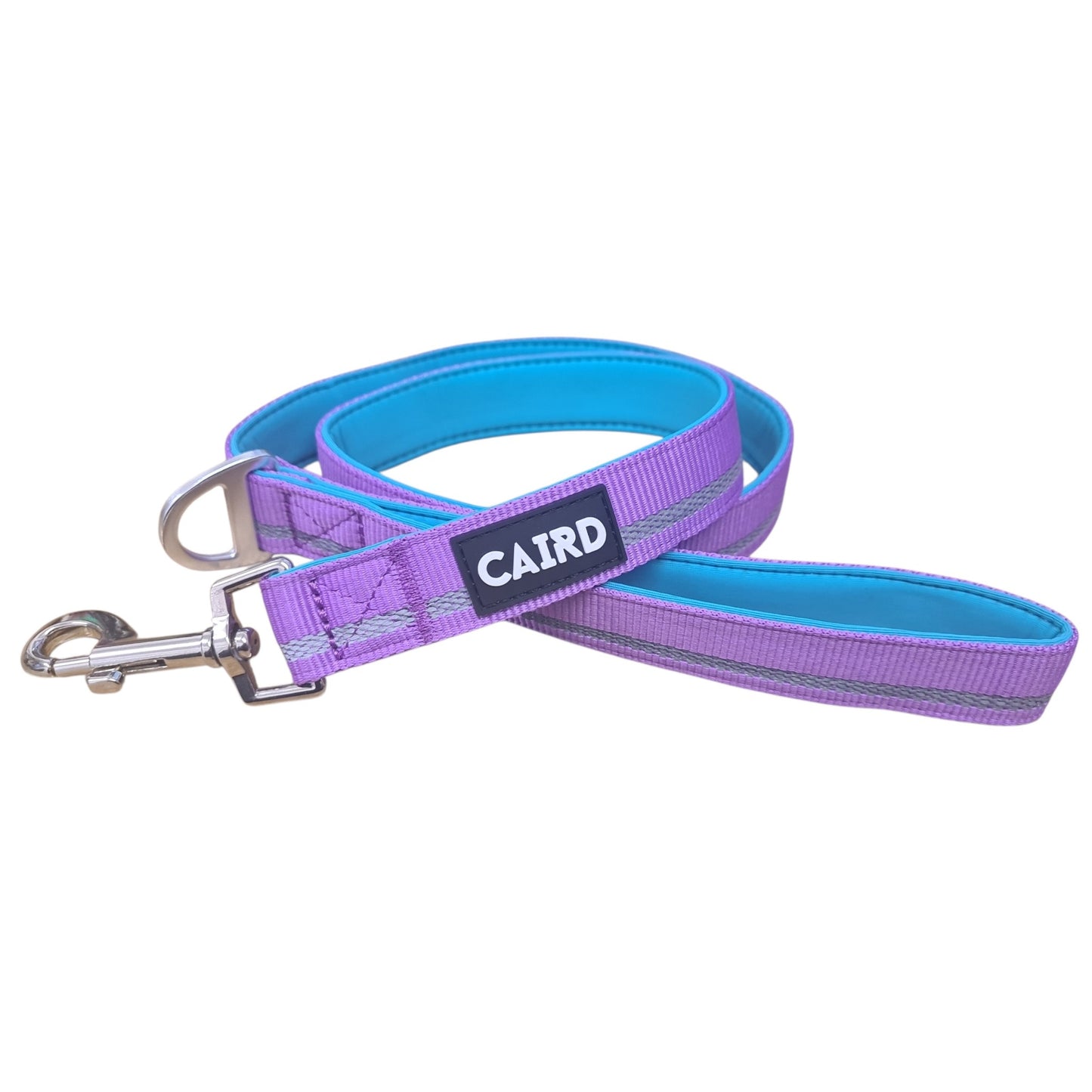 CAIRD Dog Lead 1m Reflective Neoprene Padded Handle Aluminium Connection Point (Purple & Aqua)