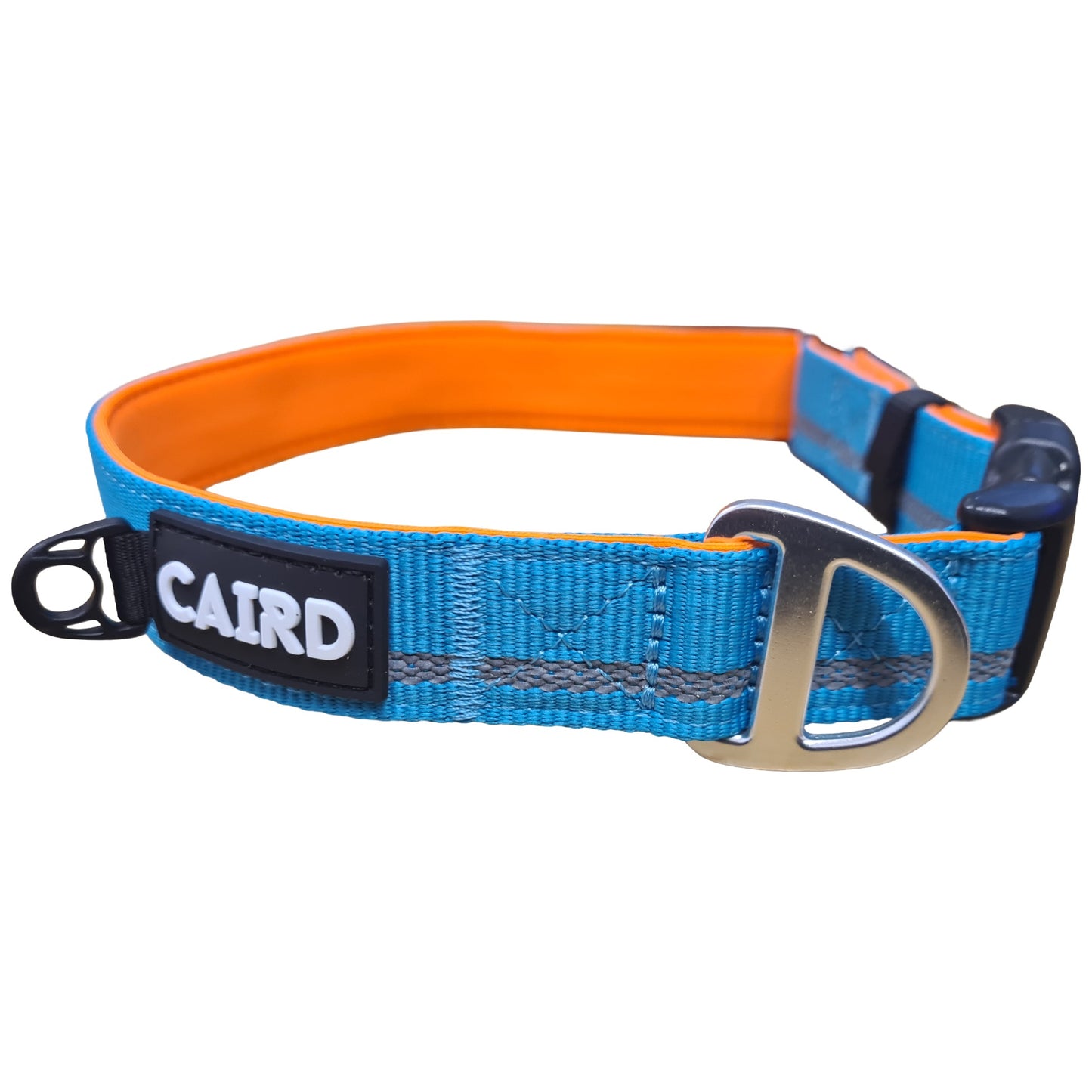 CAIRD Journey Light Adjustable Dog Collar Reflective Nylon Padded Neoprene (Aqua & Orange)