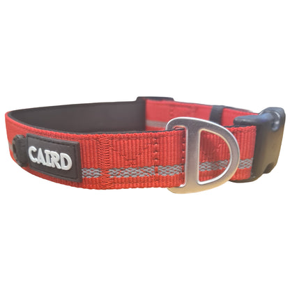 CAIRD Journey Light Adjustable Dog Collar Reflective Nylon Padded Neoprene (Red)
