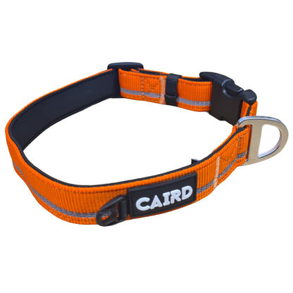 CAIRD Journey Light Adjustable Dog Collar Reflective Nylon Padded Neoprene (Orange)