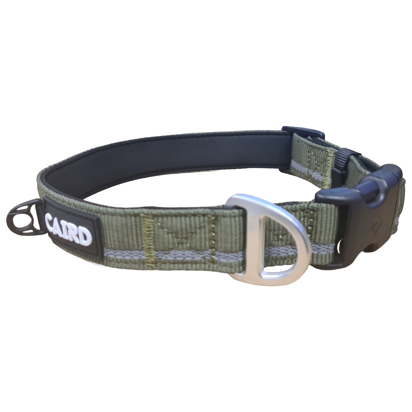 CAIRD Journey Light Adjustable Dog Collar Reflective Nylon Padded Neoprene (Khaki)