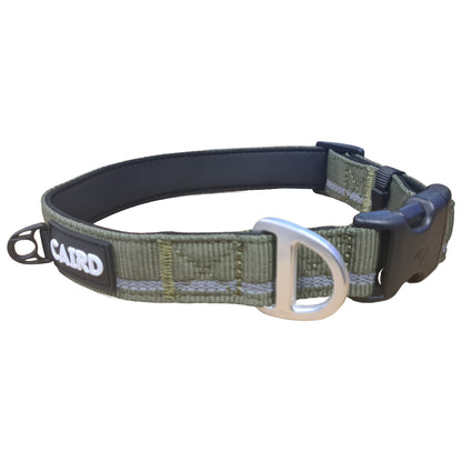 CAIRD Journey Light Adjustable Dog Collar Reflective Nylon Padded Neoprene (Khaki)