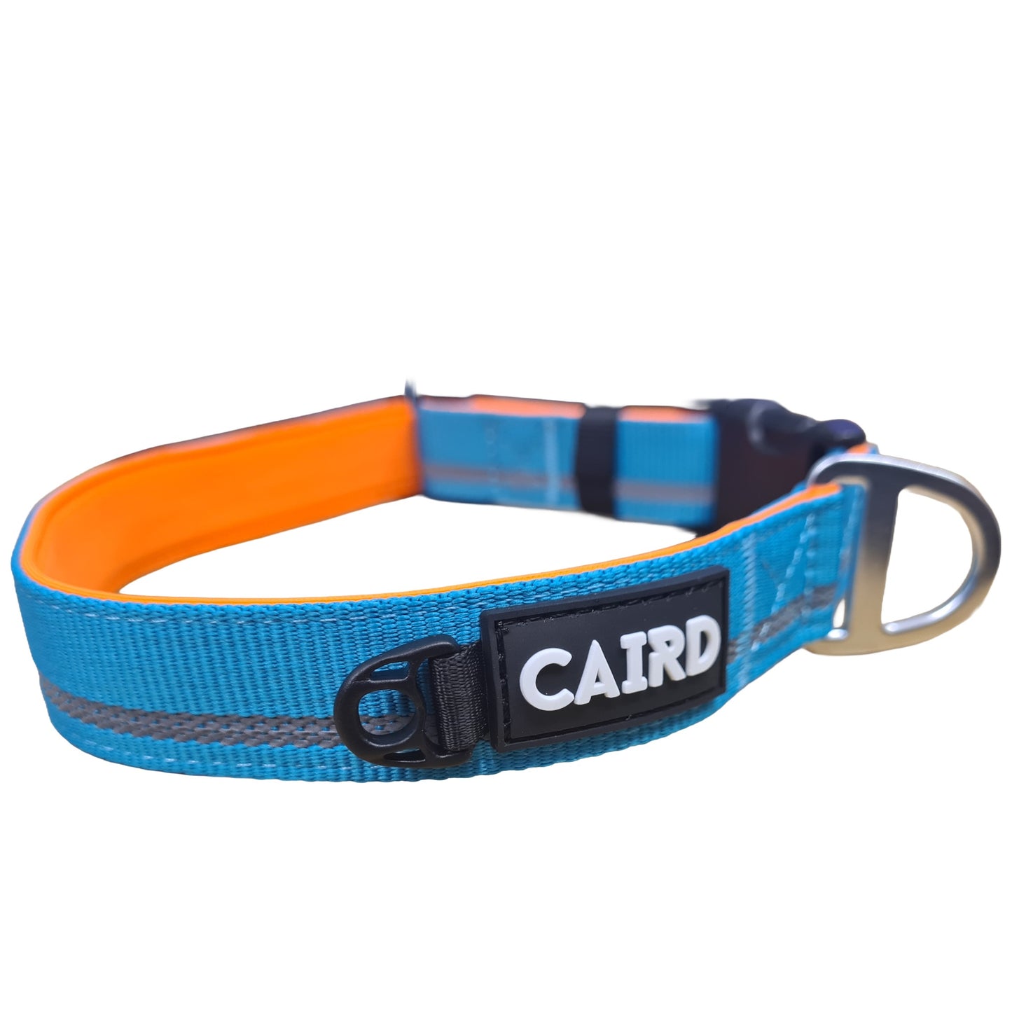 CAIRD Journey Light Adjustable Dog Collar Reflective Nylon Padded Neoprene (Aqua & Orange)
