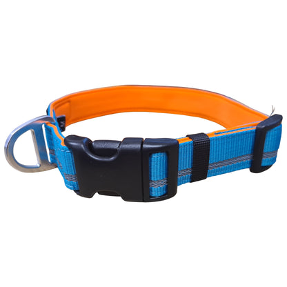 CAIRD Journey Light Adjustable Dog Collar Reflective Nylon Padded Neoprene (Aqua & Orange)