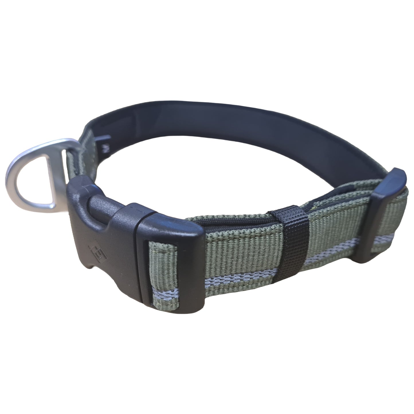CAIRD Journey Light Adjustable Dog Collar Reflective Nylon Padded Neoprene (Khaki)