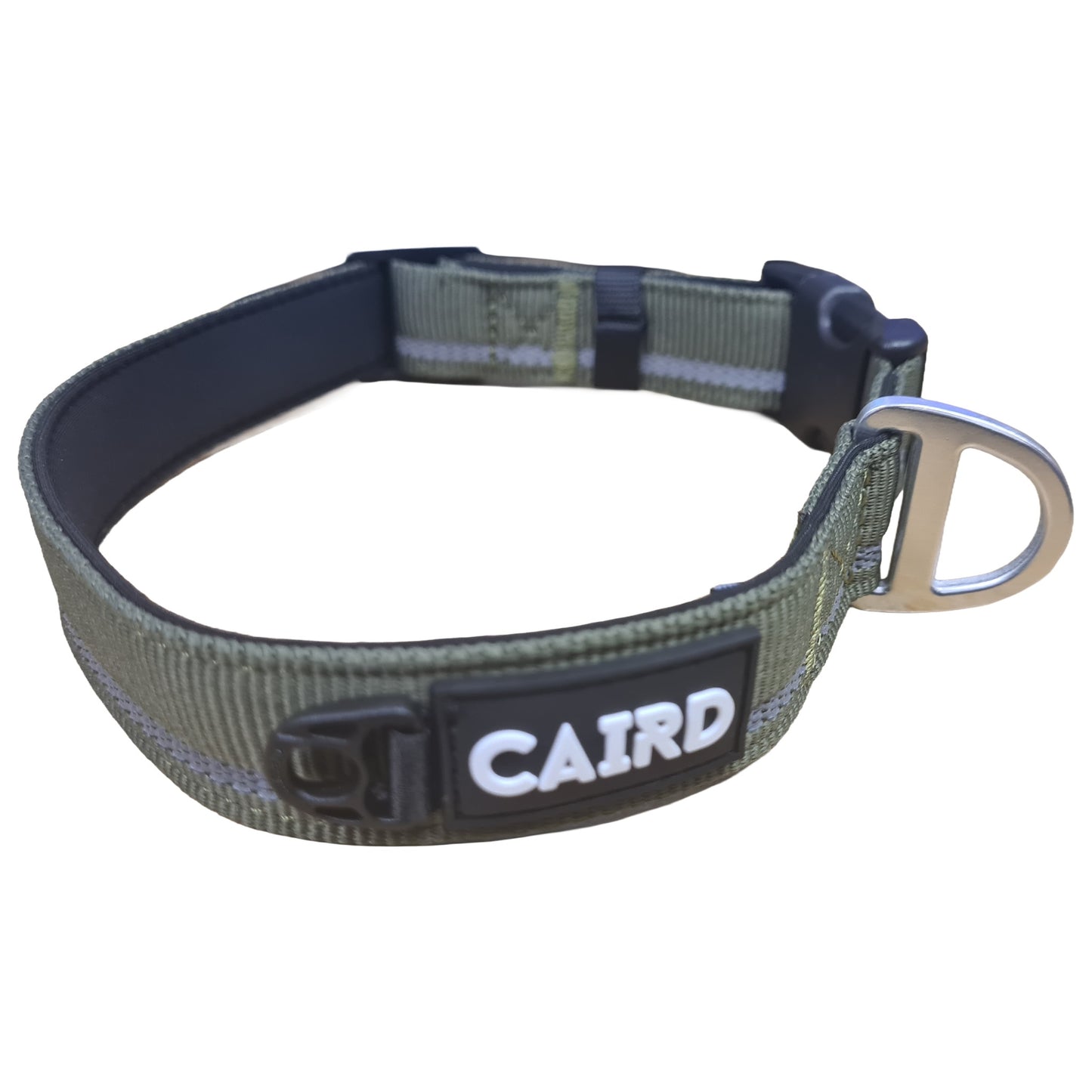 CAIRD Journey Light Adjustable Dog Collar Reflective Nylon Padded Neoprene (Khaki)