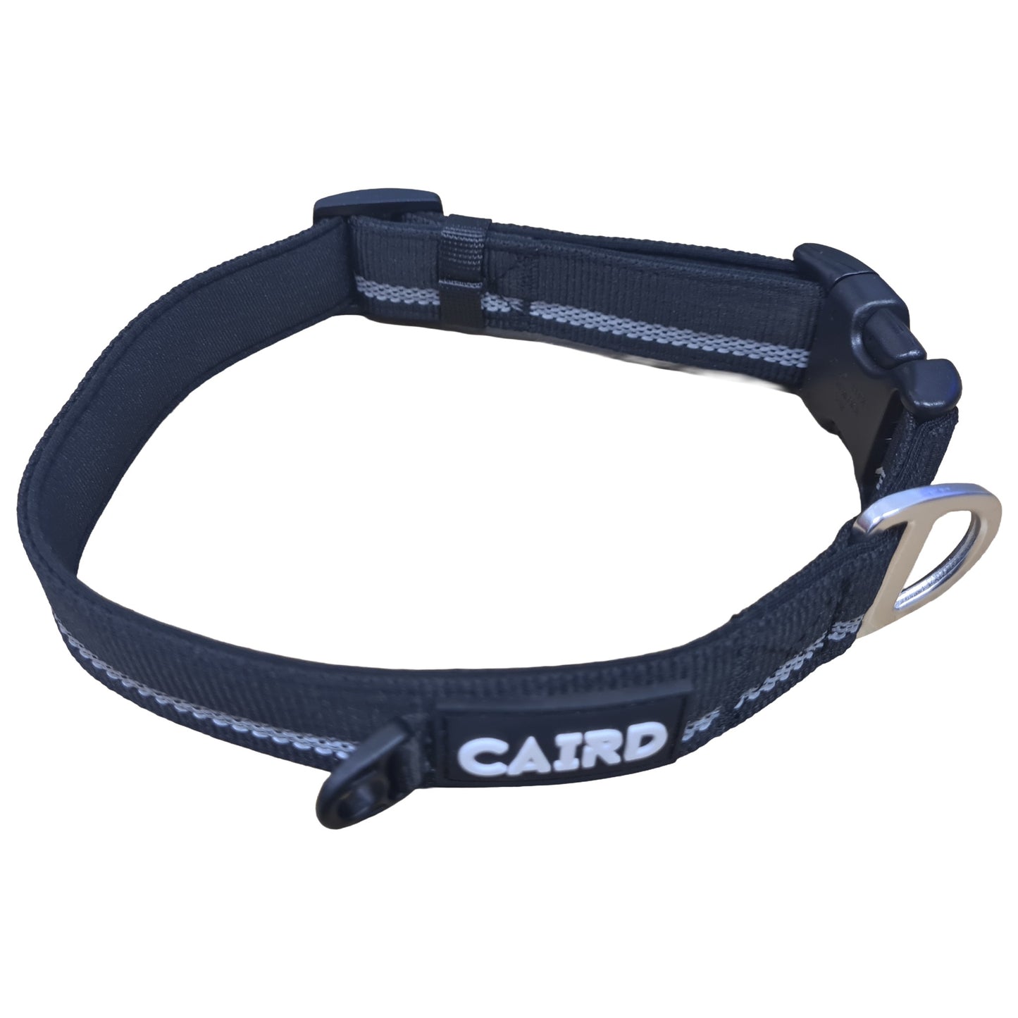 CAIRD Journey Light Adjustable Dog Collar Reflective Nylon Padded Neoprene (Black)