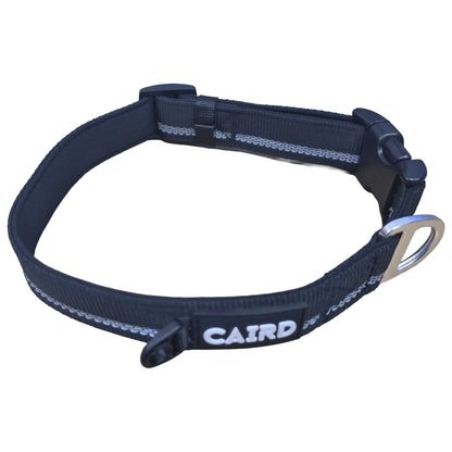 CAIRD Journey Light Adjustable Dog Collar Reflective Nylon Padded Neoprene (Black)