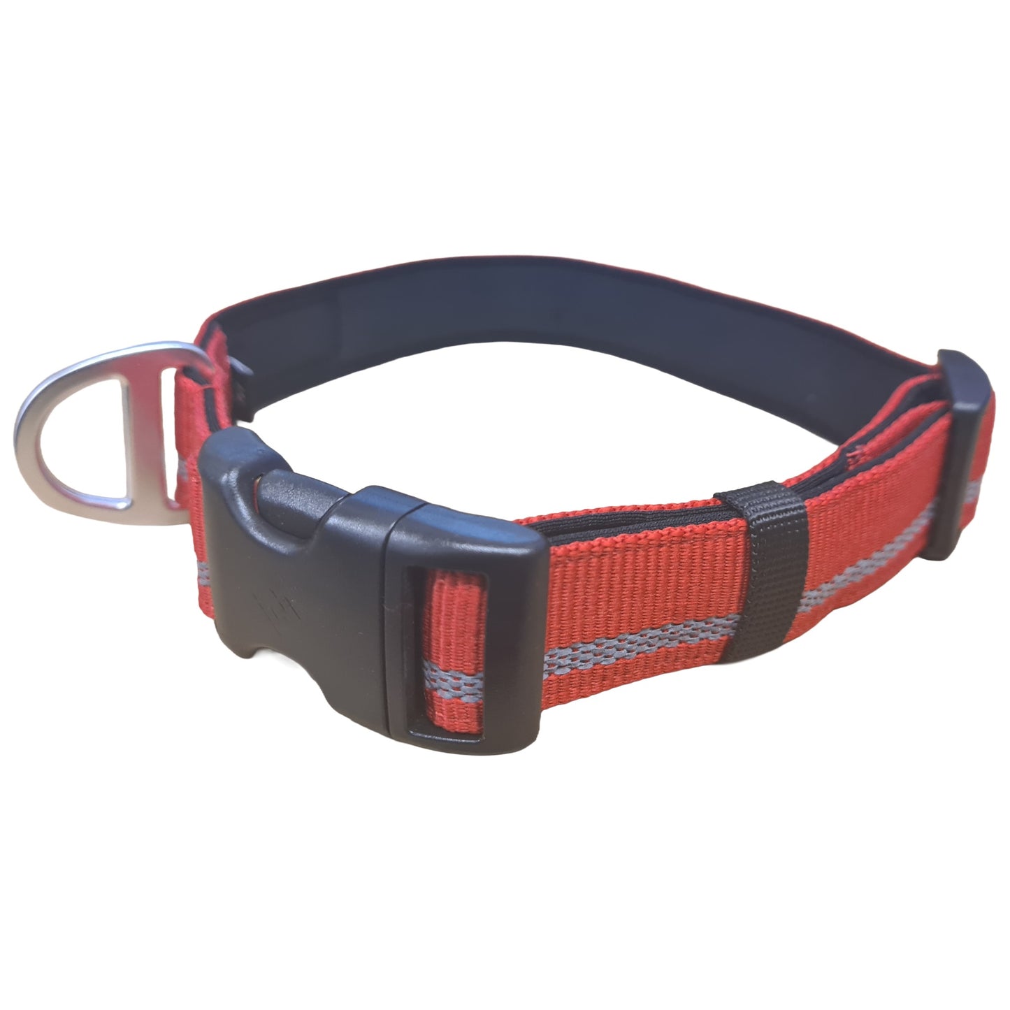 CAIRD Journey Light Adjustable Dog Collar Reflective Nylon Padded Neoprene (Red)